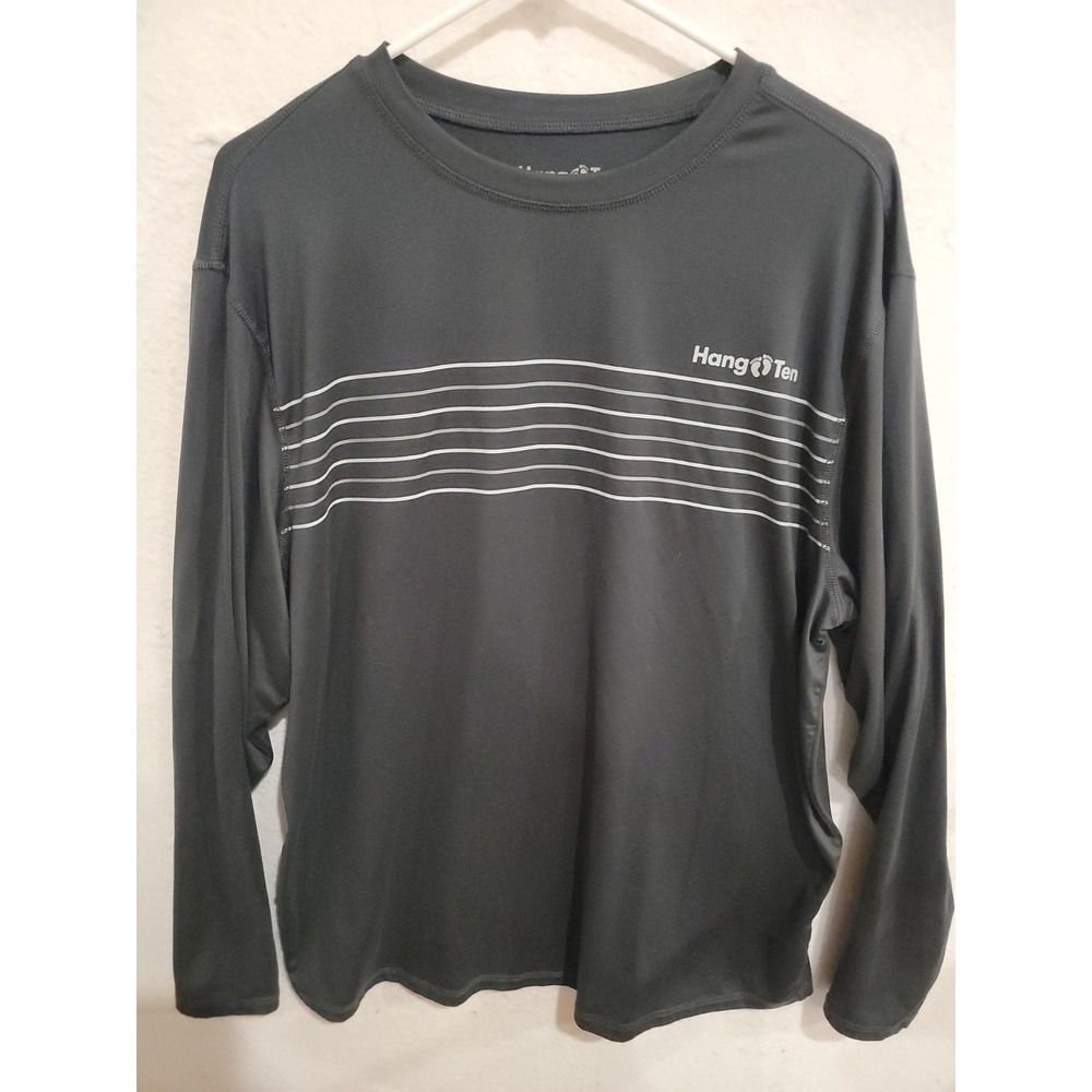 Hang Ten L Sun Shirt Gray Striped Long‎ Sleeve UV Protection Gorpcore Surf Top
